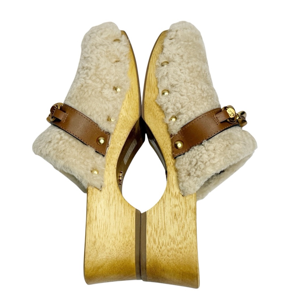 TORY BURCH Jessa Shearling Horse-Head Wooden‎ Clog Mule Size 5 1/2 - Picture 7 of 11
